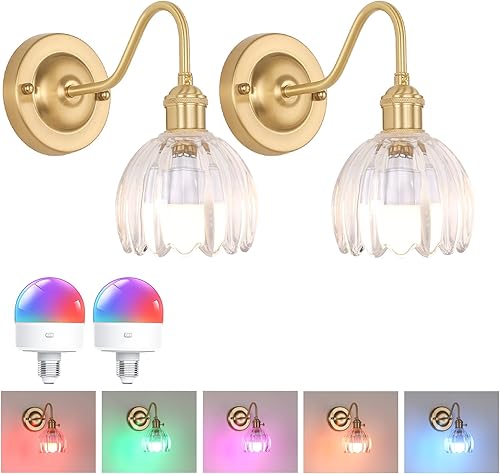 Miniatura 18 de Candelabro de Pared Vintage Operado por Batería con Linda Lámpara de Vidrio Transparente de Tulipán, Luz de Pared Recargable Inalámbrica Alimentada