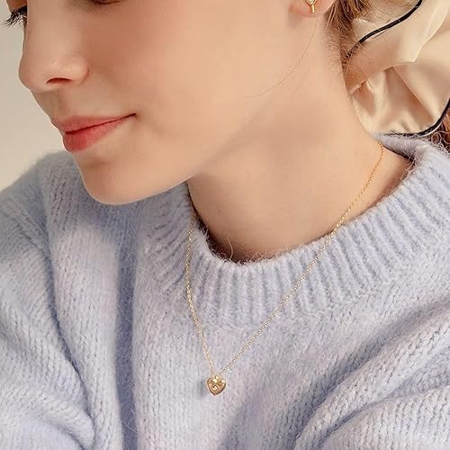 Miniatura 6 de Cowlyn Collar con colgante de corazón de amor, cadena de perlas chapada en oro de 14 quilates, gargantilla de doble capa, colgante de barra