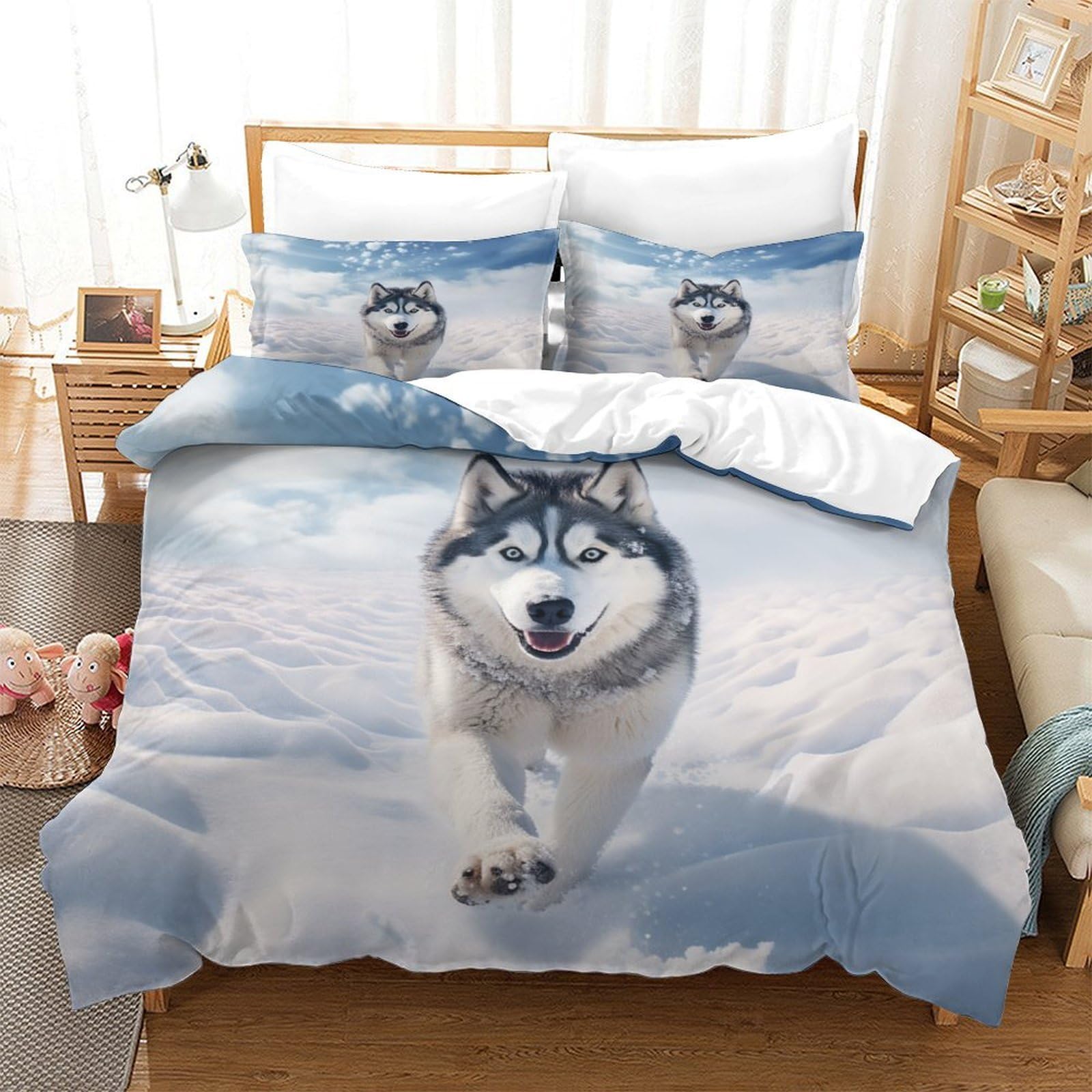 Husky Three-dimensional Printing Bedding Bedding Ensemble Husky Quilt Cover Superior Microfiber Pillow Slip Included Soft And Easy to Maintain Single（140x200cm）