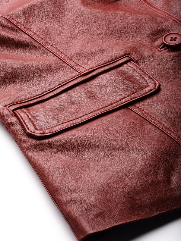 Image of Leather Retail Women Faux Leather Regular Jacket (Cherry) LRCOCH0511