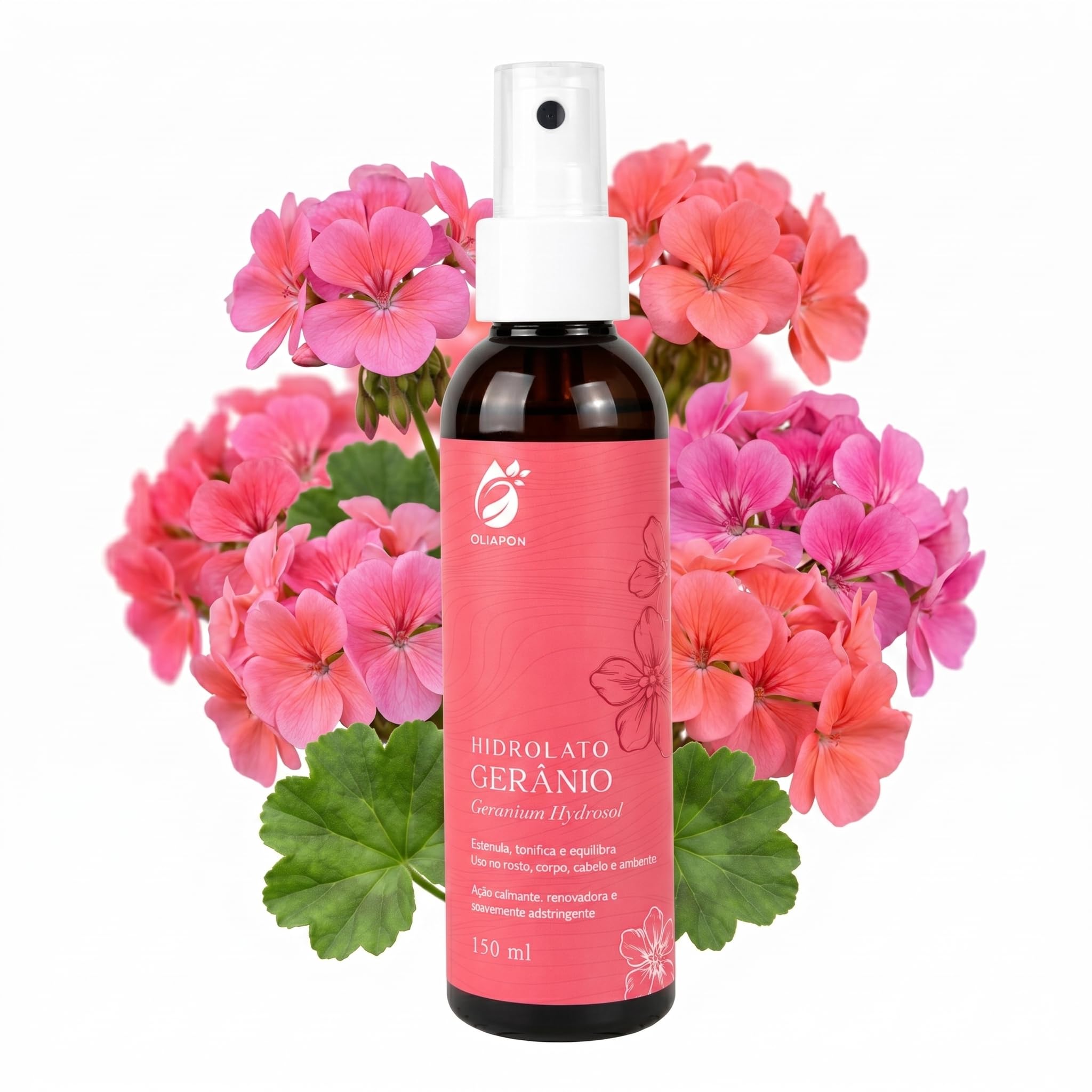 Hidrolato Natural Oliapon 150ml – Gerânio Tônico Facial & Corporal Natural, Água Floral