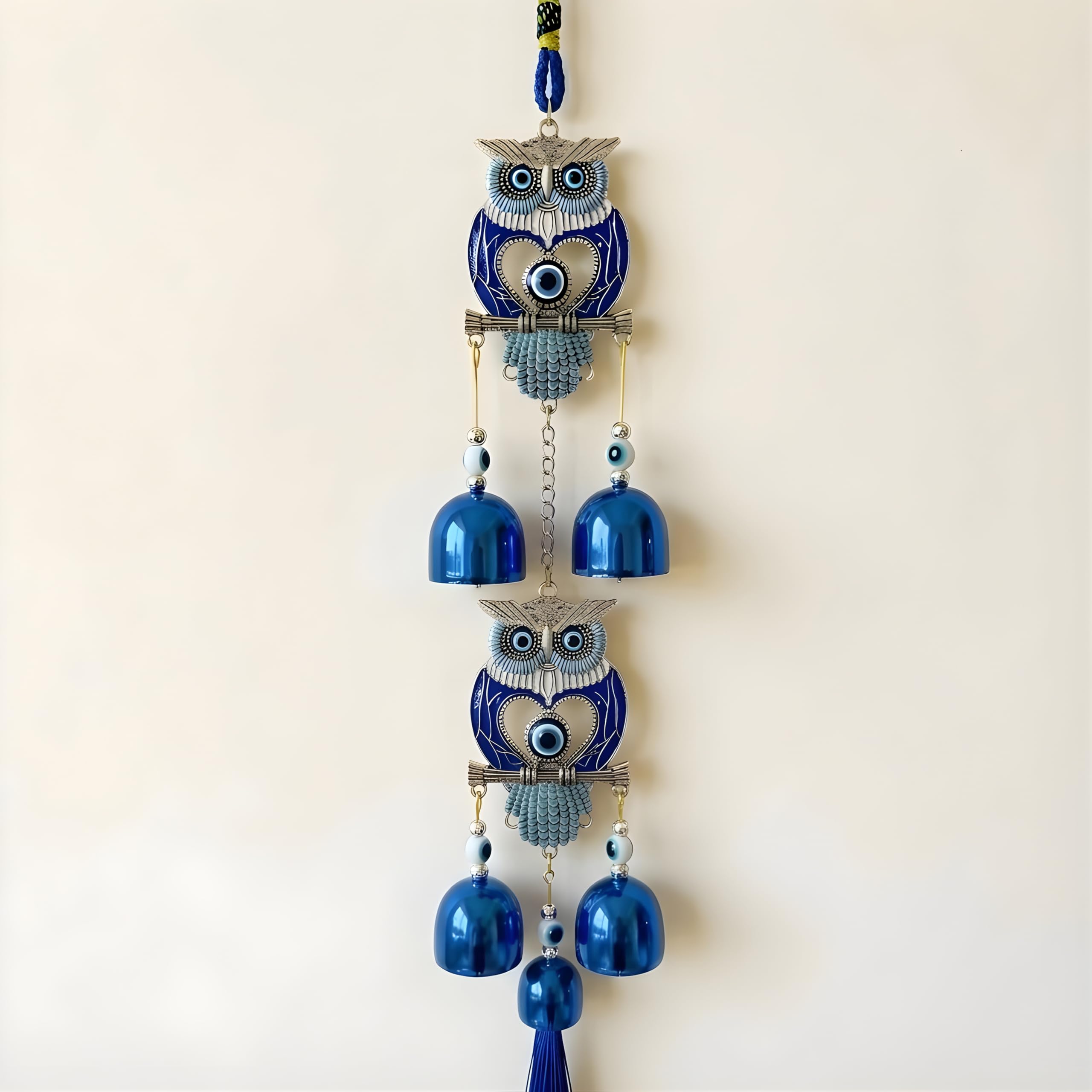 35cm Evil Eye Wind Chime with Dual OWL & Hanging Chain Design for Main Door, Room Enterance Area, Balcony,Home Decor & Gifting with 5 Melody Bells-image-35
