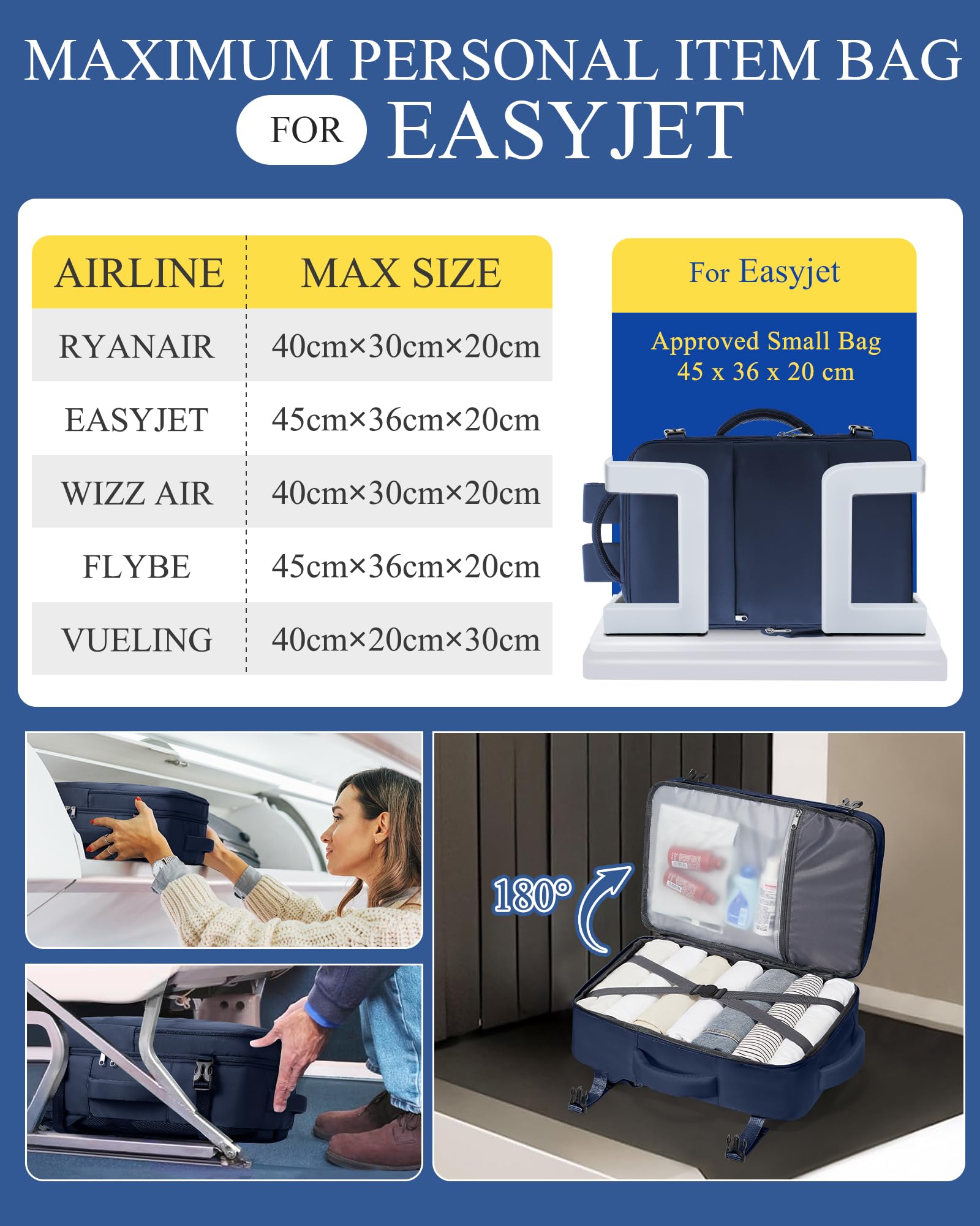 SZLX Zaino Ryanair 40x30x20 Sottovuoto Zaino da Viaggio 40x20x25 Bagaglio a Mano 40x30x20 Wizzair Donna Uomo Borsa da Cabina per Easyjet 45x36x20 Adatto a Laptop da 14 Pollici Impermeabile per Lavoro