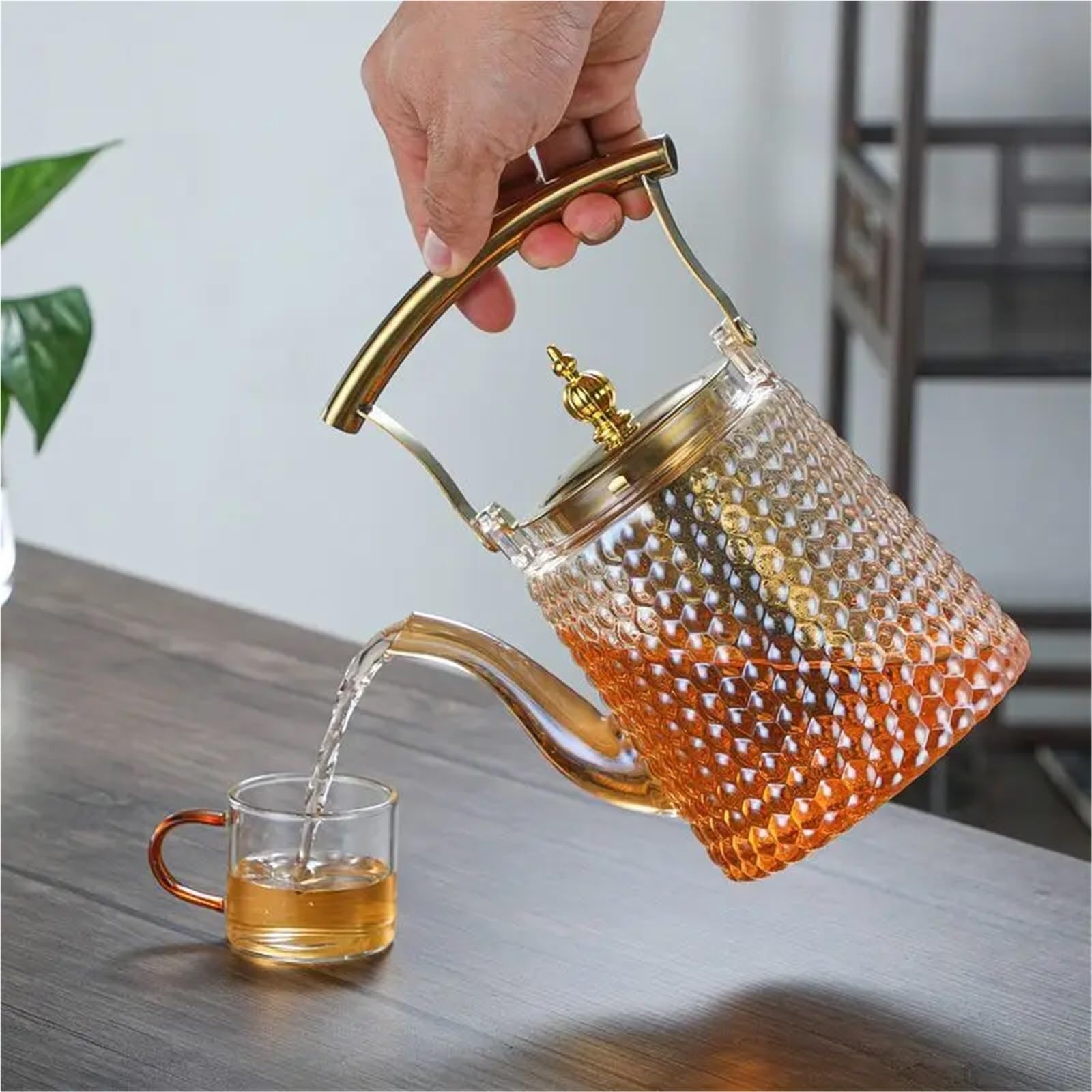 Théière Théière bouillante rétro Beam Pot avec poignée en cuivre, grande capacité