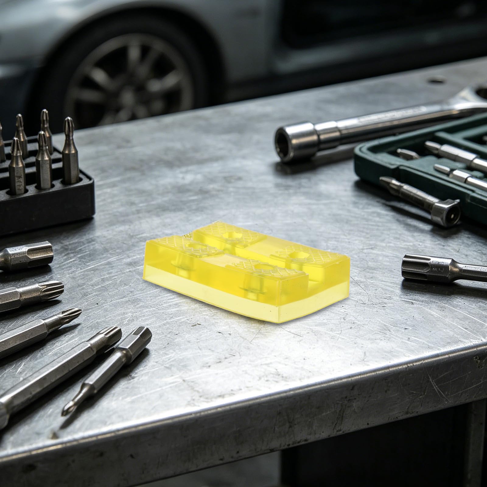8 Stück Gummiunterlage für Wagenheber Gelb, Ölbeständig, rutschfest | Seitlicher Rahmenschutz für Auto und Suv, Mehrzweck mit Rand zur Flüssigkeitsaufnahme