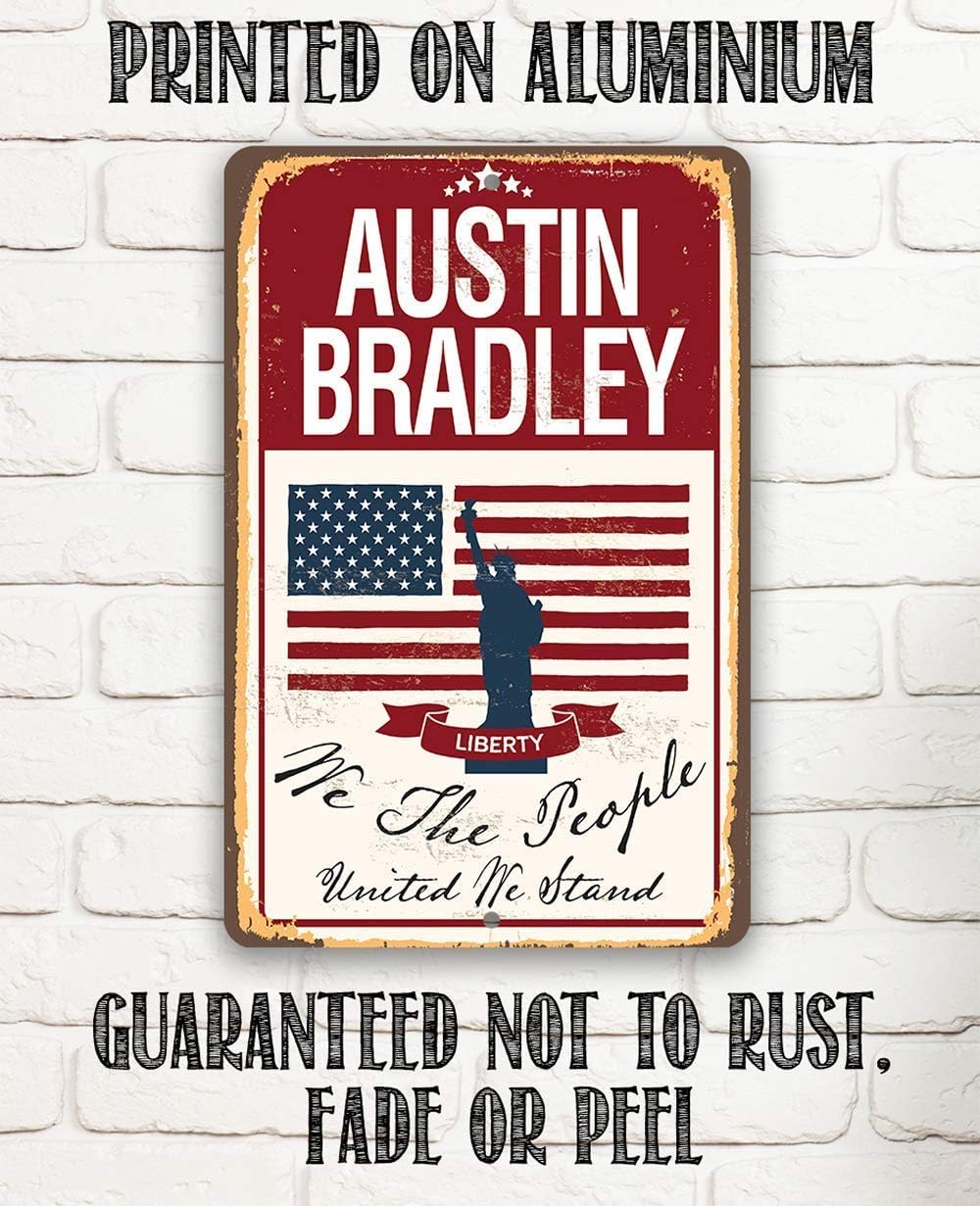 Personalized We The People Metal Sign - Great Patriotic Home Decor, American Flag and Liberty Sign, Custom Name Gift and Decor, Choose 8x12 or 12x8 Use Indoor or Outdoor Metal Tin Sign