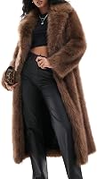 COZYPOIN Women's Long Faux Fur Coat - Knee-Length Fluffy Winter Jacket Lapel Collar Hidden Pockets Warm Outerwear