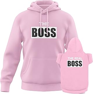 Funny Matching Dog and Owner Outfit Sweater - The Boss The Real Boss Pet & Owner Matching Hoodie Sweatshirt Cute Dog Clothes - Light Pink/S Human | XS Dog