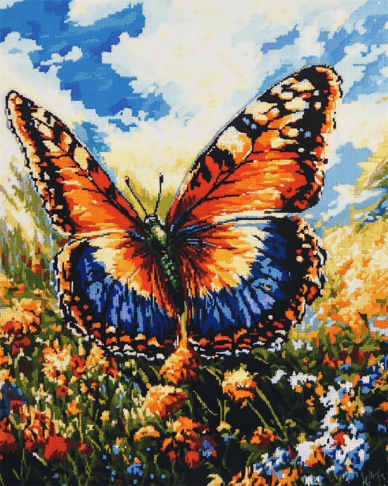 NAHUIGOOD Cross Stitch Kits 11 Count Stamped,Colorful Printed Easy Pattern Needlepoint Kits Embroidery Crafts for Adults Beginners Gift，Butterfly11Ct50X70Cm