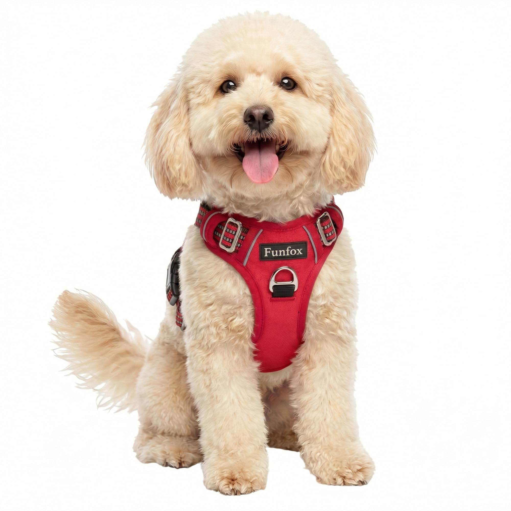 Funfox Dog Harness Small, No Pull Puppy Harness with Vertical Handle, 2 Leash Clips, Reflective Strips Night Walking, Anti Pull Adjustable Padded Pet Vest Size for Small Breed, Red S
