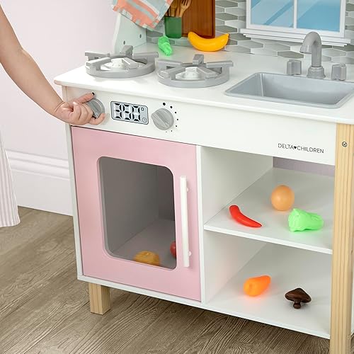 Miniatura 10 de Delta Children Tiny Chef Play Kitchen - Juego de cocina de juguete con perillas realistas que giranhacen clic, horno, fregadero, microondas y 15