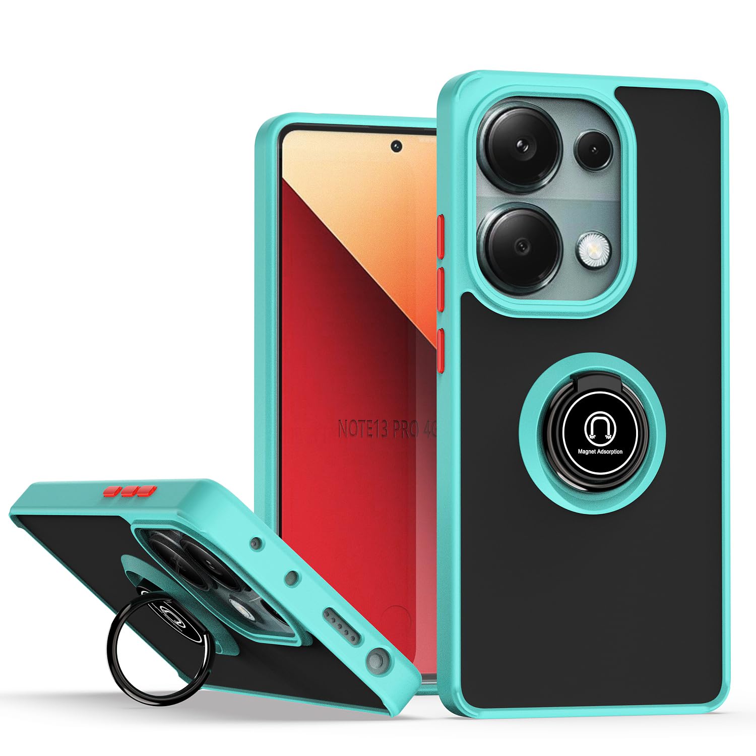 XINYEXIN Cover per Xiaomi 13, Traslucida Custodia Antiurto Antigraffio con Supporto Anello a 360°, PC + TPU Bumper Case - Rosso