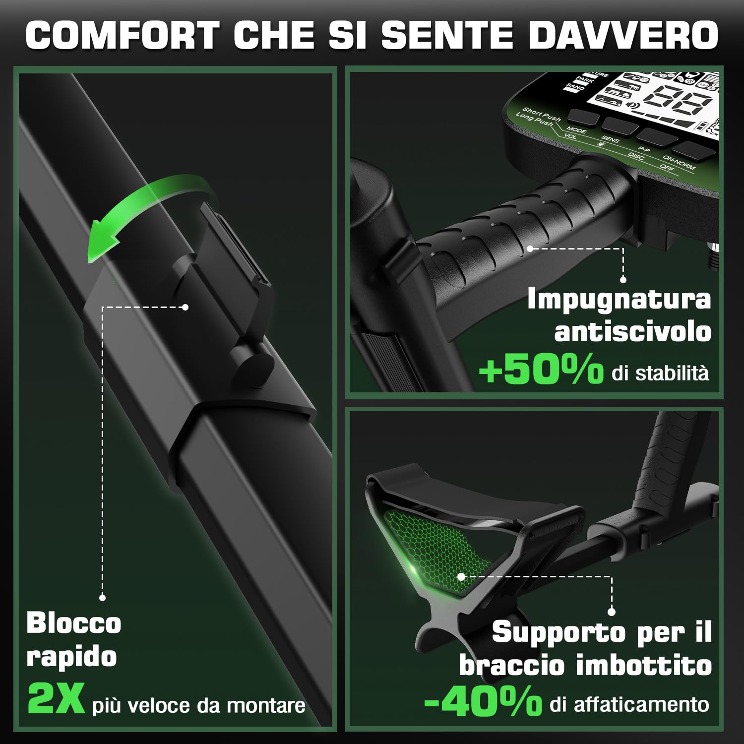 DR.ÖTEK Metal Detector Professionali per Adulti e Bambini, Impermeabile per Oro con Pinpoint e Terreno, Abbinamento Rapido, 6 Modalità, Alta Precisione, Leggero e Facile da Usare,Verde