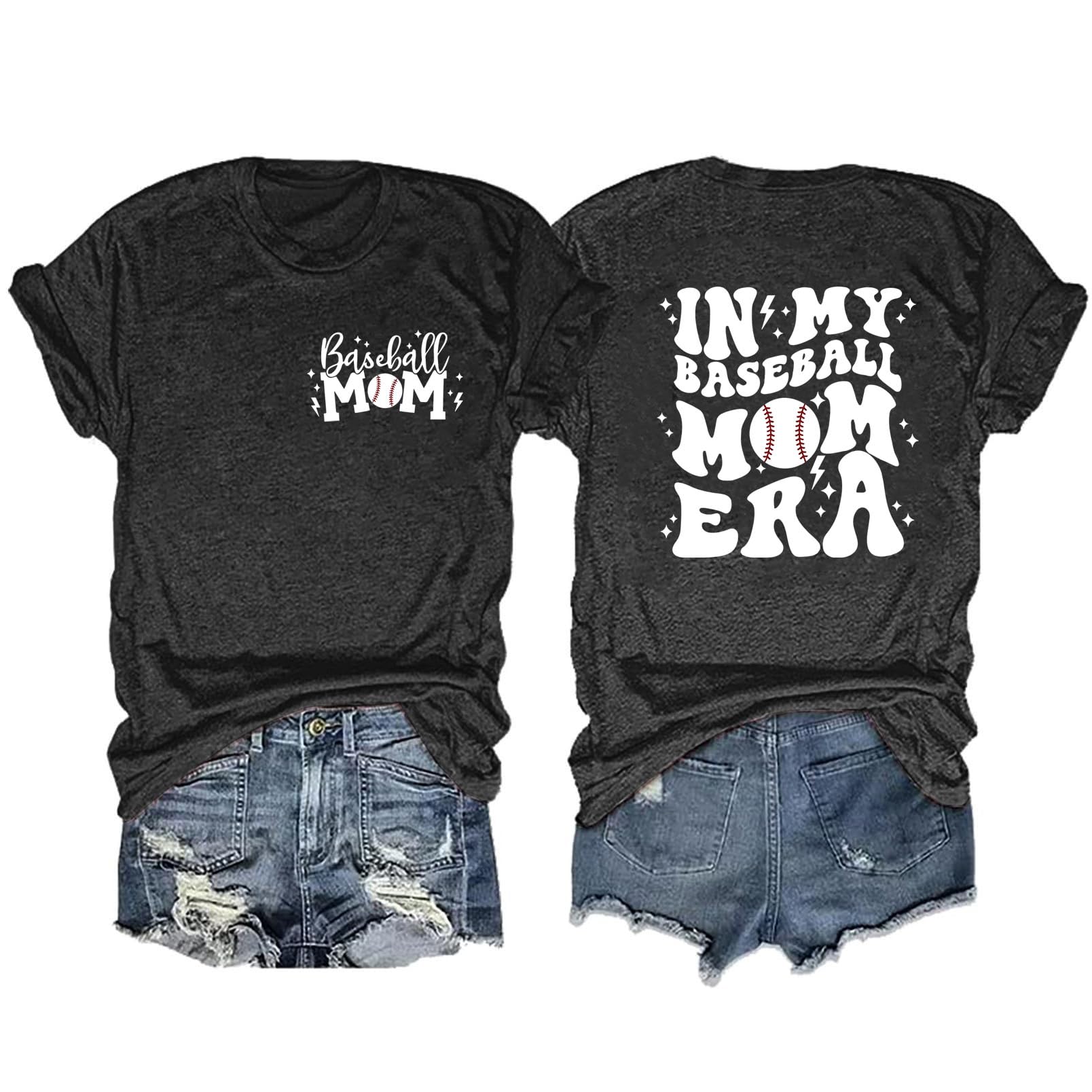 SNYUMEGBaseball Mom Shirts for Women in My Baseball Mom Era Letter Print T-Shirt Casual Mama Graphic Tee Tops