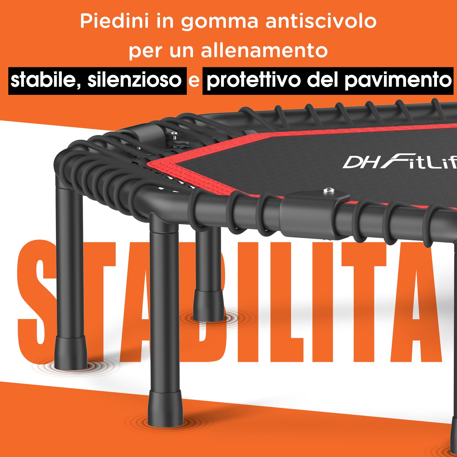 DH FitLife Trampolino Fitness Pieghevole Ø 115/128 cm | Silenzioso con Sospensione in Gomma | Senza Installazione | Maniglia Regolabile a 3 Livelli | Per Interni ed Esterni