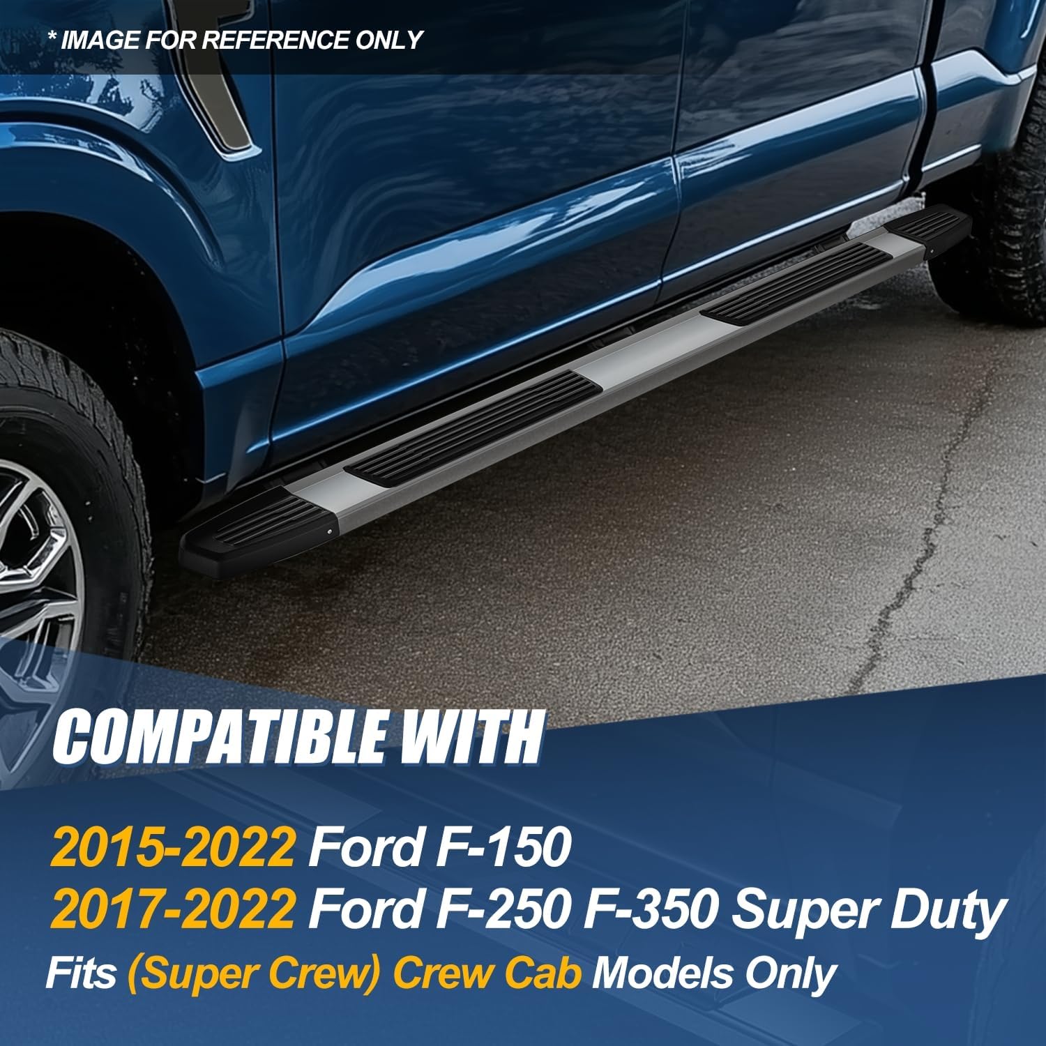 Auto Dynasty Flat Running Boards Compatible with 2015-2024 Ford F-150 F-250 F-350 Super Crew Cab, Stainless Steel Side Step Nerf Bars, 6 Inches Step Bars, Polished Chrome