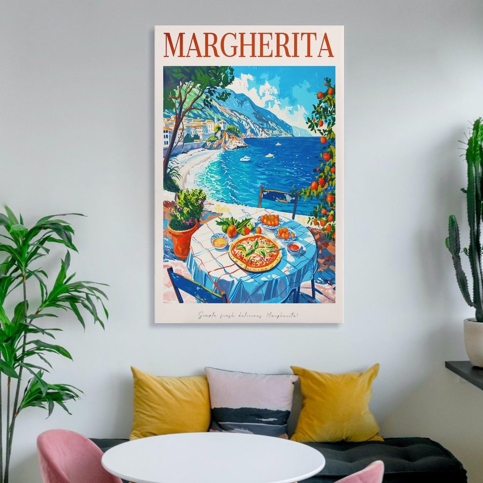 FUPMTKLT Italienisches Margherita-Pizza-Poster, Retro-Restaurant-Poster, italienische Küche, Esszimmer, Poster, 2 Leinwand-Poster, Schlafzimmerdekoration, Landschaft, Büro, Raumdekoration, Geschenk,