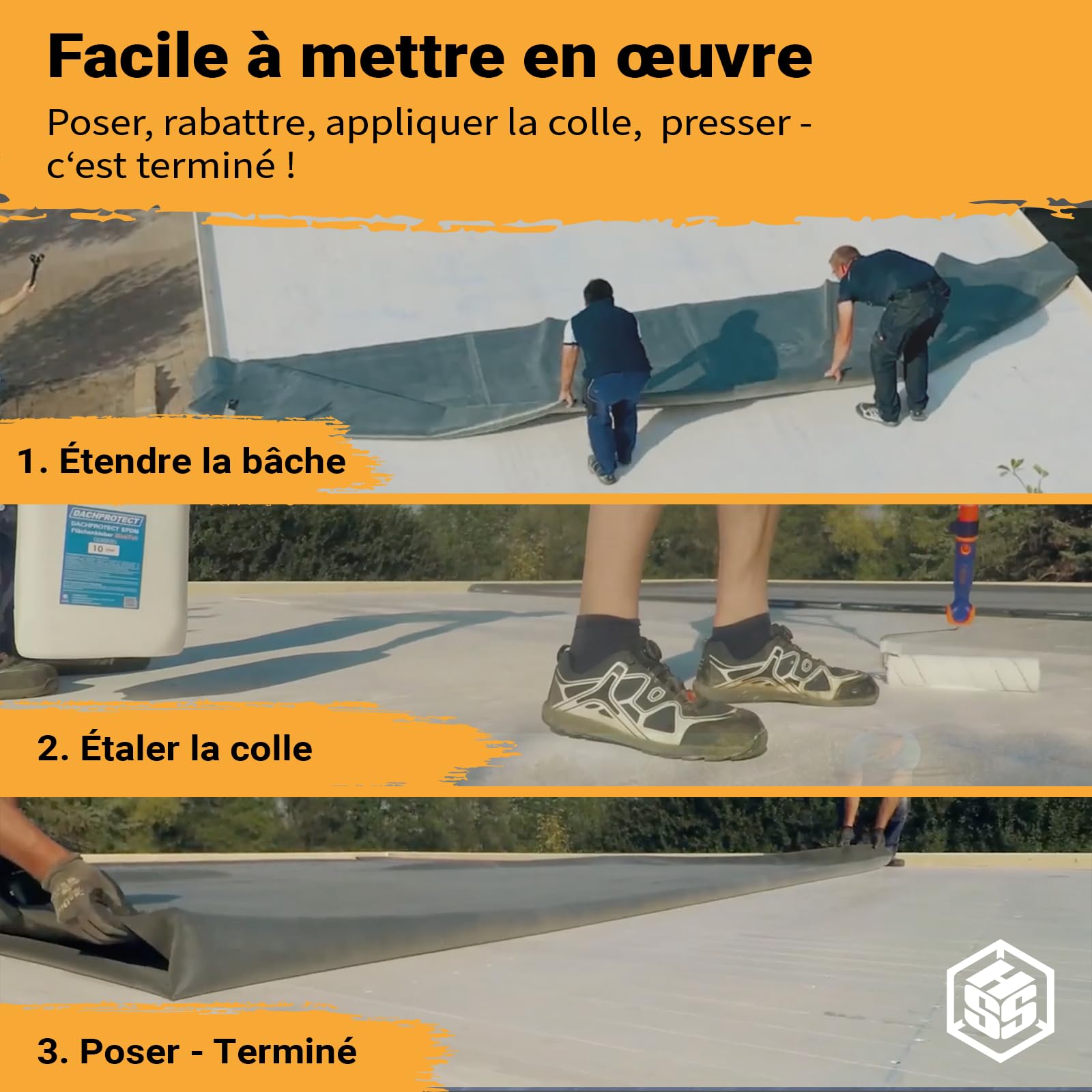 Membrane EPDM pour étanchéité toiture - Membrane d'étanchéité EPDM toiture pour toit plat, garage, carport, abri de jardin - Durable, UV-résistante, imperméable (2,50m x 1,50m)
