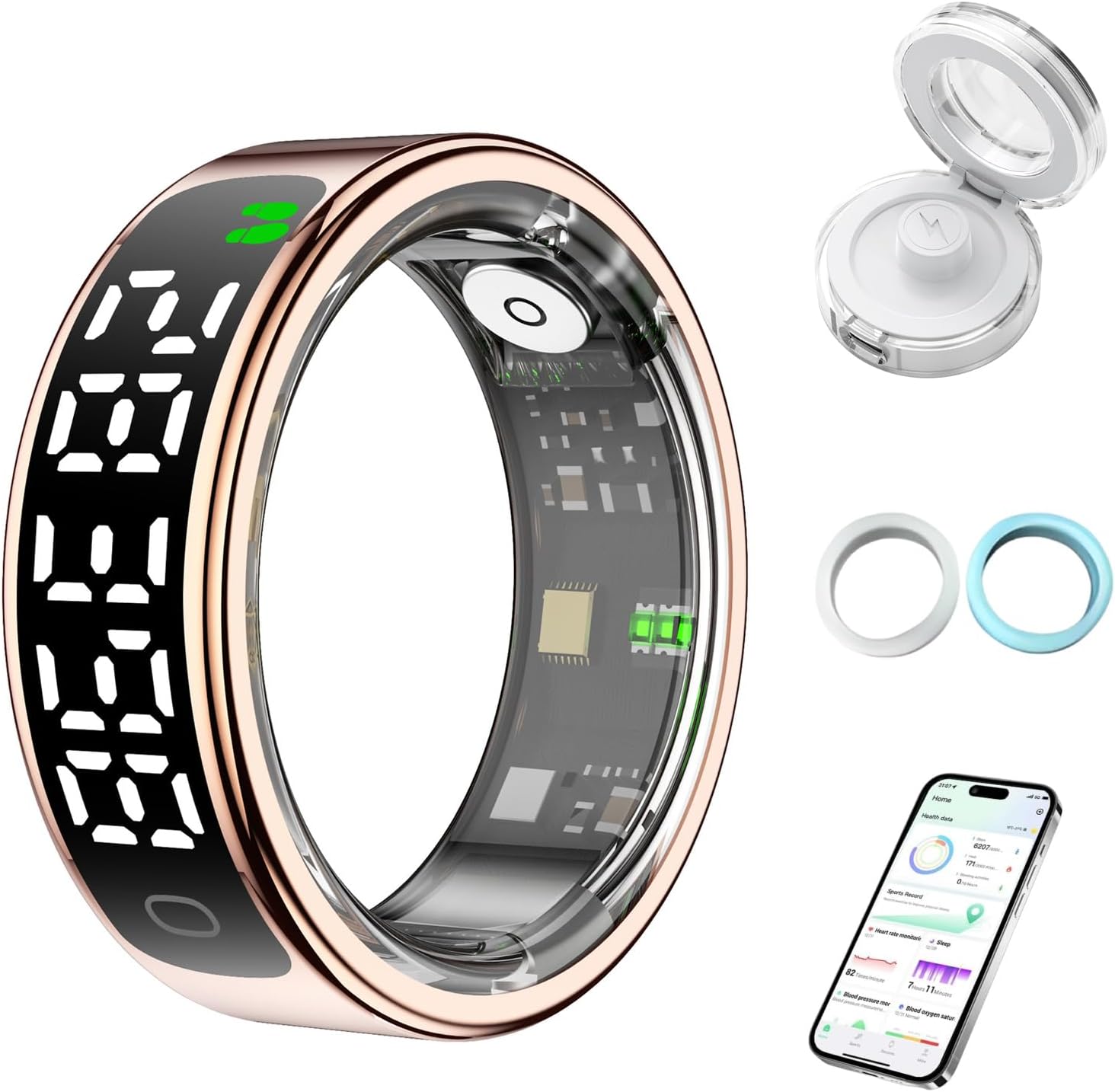 Smart Health Ring for Women Men, Smart Ring Fitness Tracker for iOS & Android, Heart Rate, Blood Oxygen, Blood Pressure, Step Counting, Sleep Monitoring ，5ATM Waterproof, No Subscription Fee