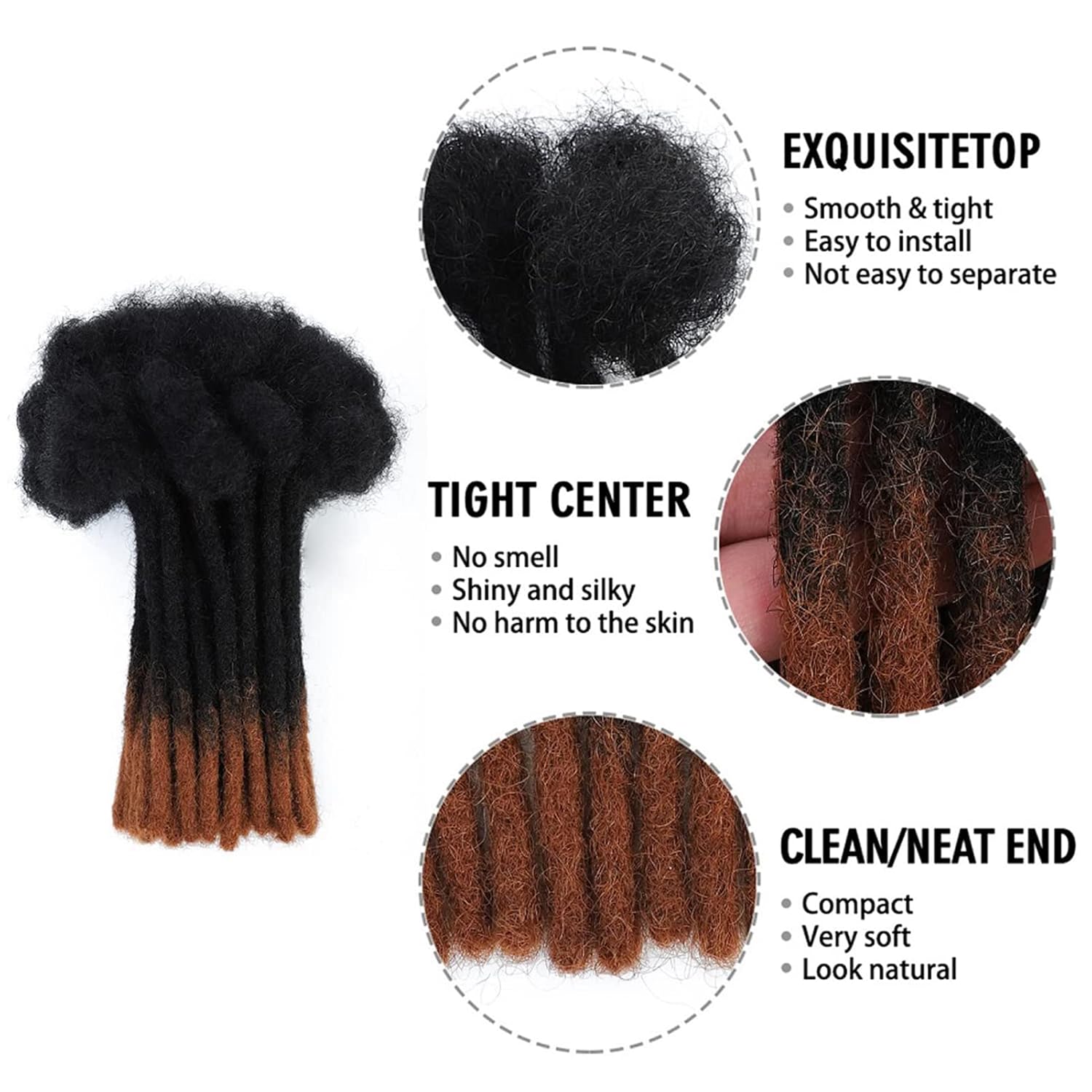 0.6 cm Thickness 8 Inch #T1B/30 30 Strands 100% Real Human Hair Dreadlock Extensions for Men and Women. Handmade for Full Head, Can Be Dyed and Bleached. Dreadlocks Bulk Permanent Locs