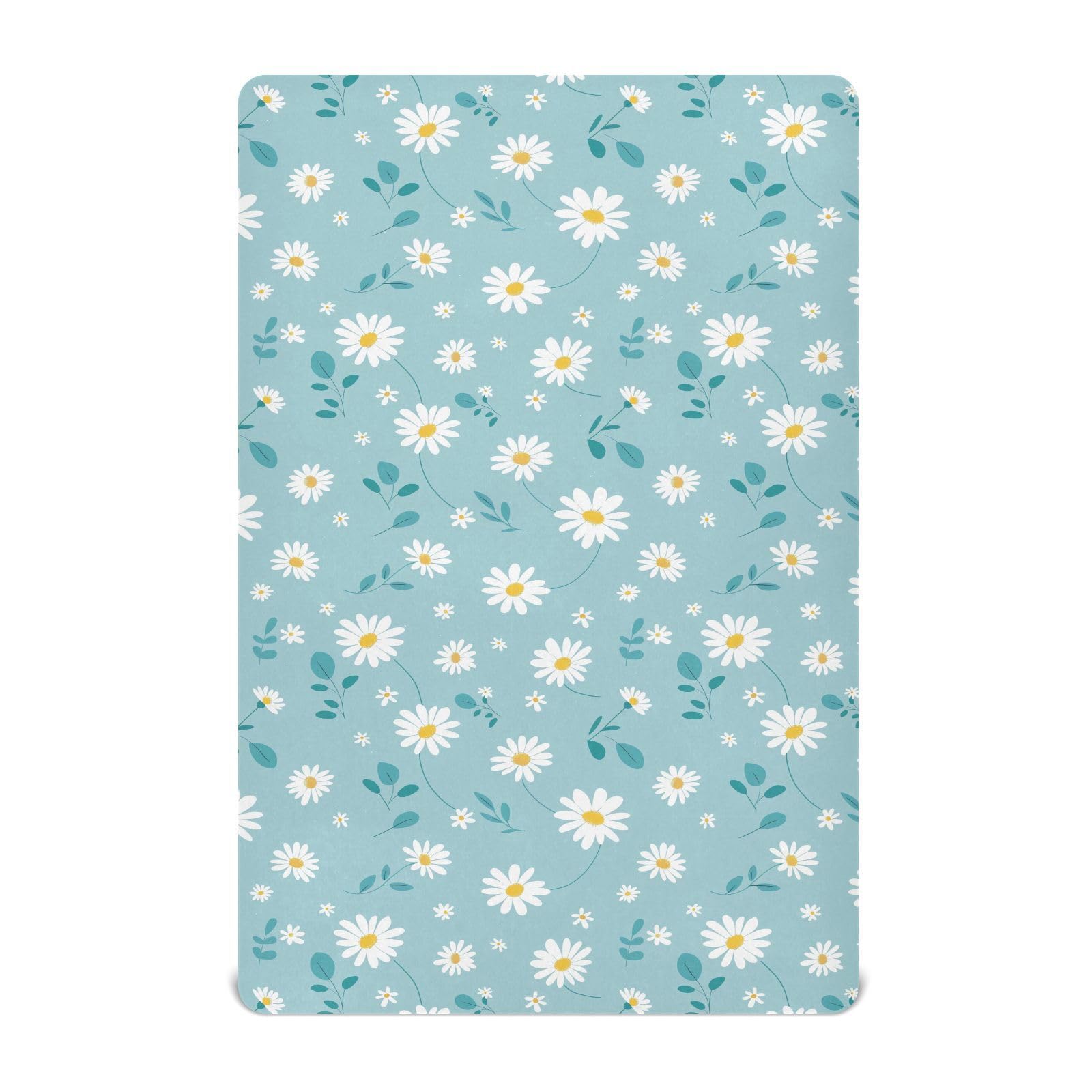 Crib Sheet Breathable Soft Crib Mattress Sheet for Baby Toddler Boys Girls Fitted Pack n Play Crib Sheet Fit Standard Crib Mattress 39 x 27 Inch Simple Blue Daisy