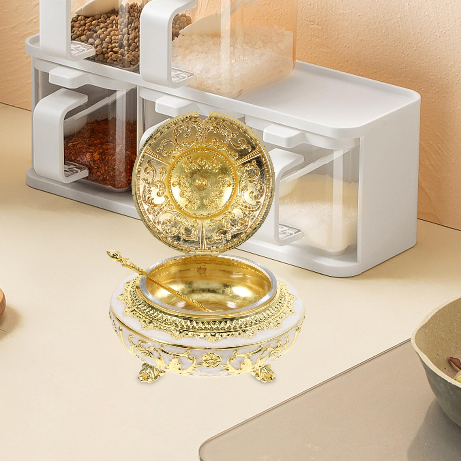 Vintage Gewürzglas mit Klappdeckel Luftdichter Gewürzbehälter aus Robustem Material Praktische Vorratsdose für Küche und Restaurant Stilvolle Aufbewahrung für Zucker und Gewürze