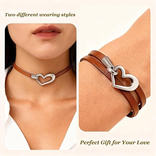 Miniatura 3 de Long tiantian Heart Leather Bracelets for Women Boho Western Jewelry for Women Cowboy Vintage Jewelry PinkRed Wrap Cuff Bracelets Valentines Day