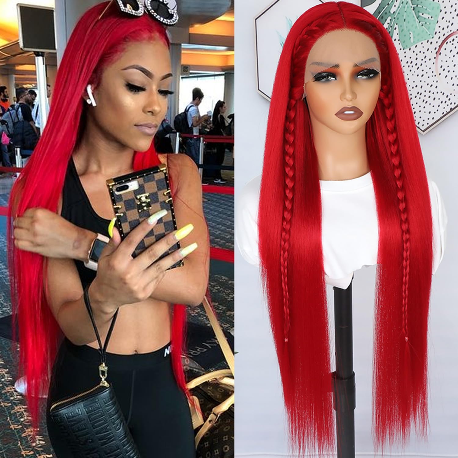 30 Inch Red Hair Lace Front Wigs Pre Plucked Long Straight Wig Glueless Red Colored Wigs Heat Resistant Synthetic Lace Front Wigs for Black Women