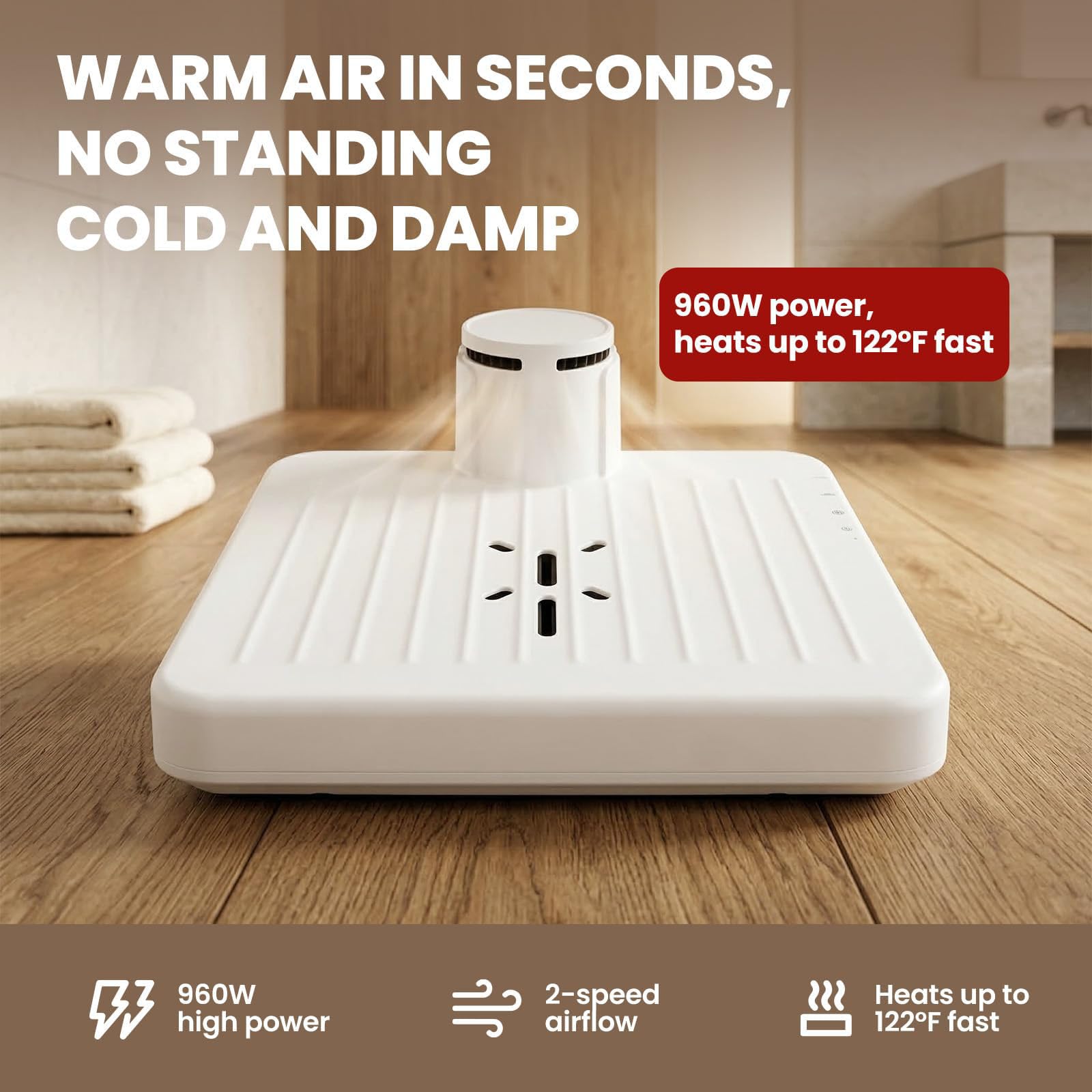 Suszarka do całego ciała 800W po prysznicu, Suszarka do pielęgnacji ciała, Wodoodporna z podgrzewaczem stóp, Ciepłe i zimne powietrze, 2 prędkości nawiewu do domu i łazienki.