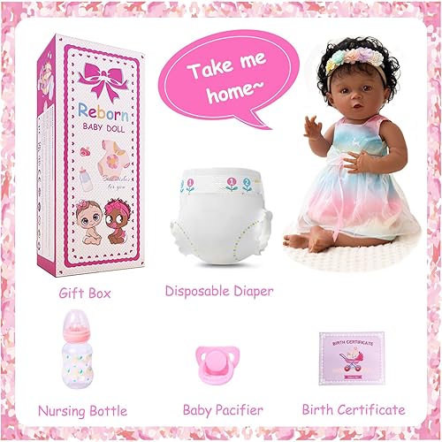 Miniatura 3 de yompray Muñecas Reborn Baby Girl de 18 pulgadas realistas afroamericanas con aspecto real de vinilo de silicona suave para niños a partir de 3 años,