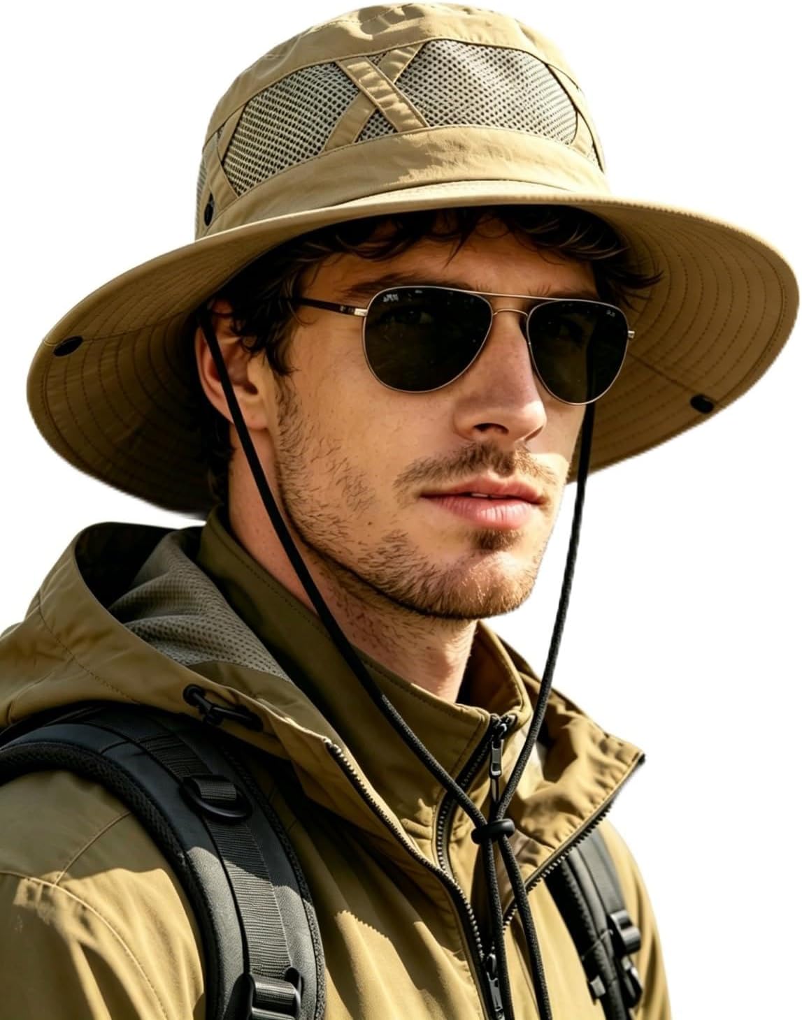 Men's Sun Hat Wide Brim Fishing Hat UPF 50+ Packable Breathable Mesh Bucket Hat for Outdoors Hiking Safari Beach