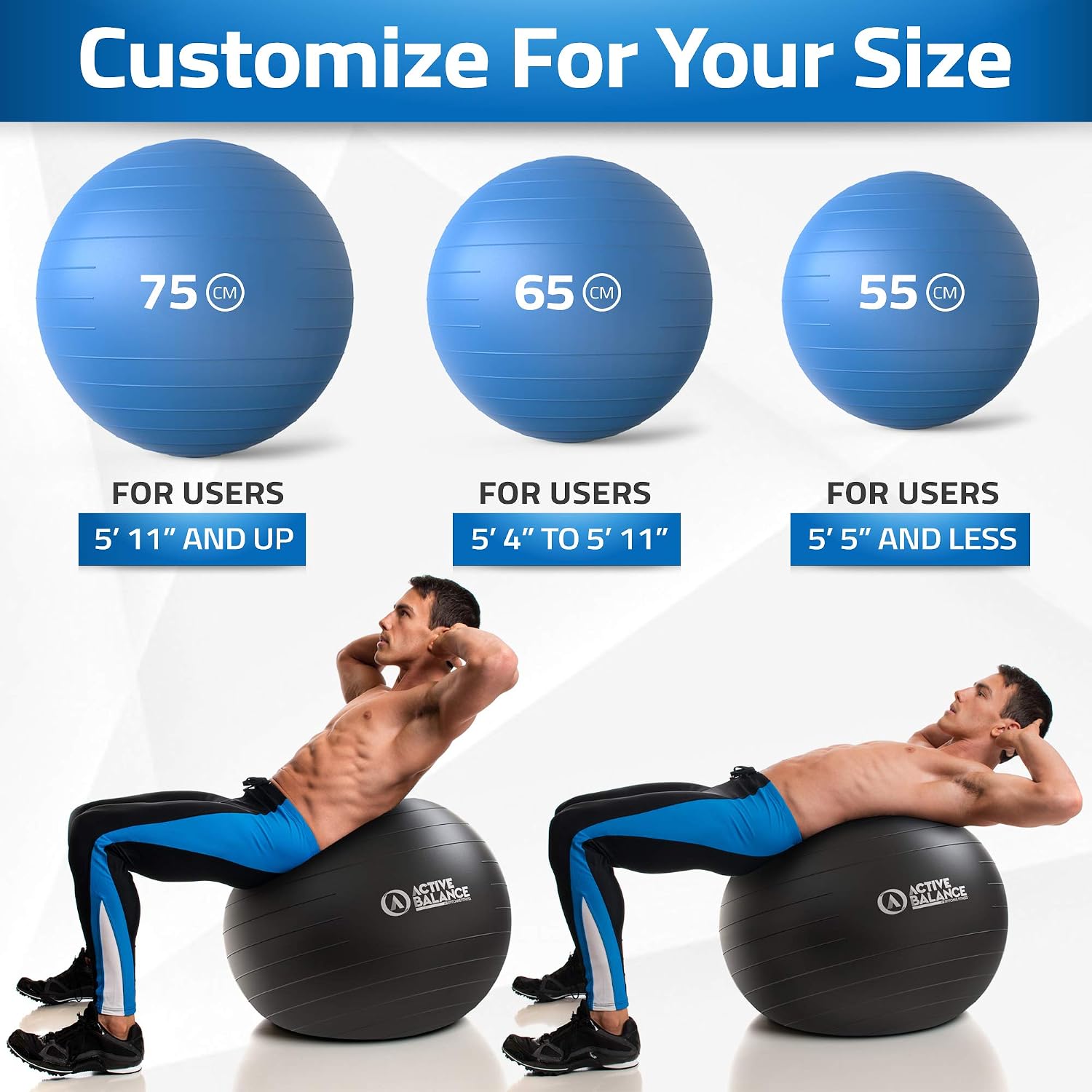 Active Balance Exercise Ball with Resistance Bands & Hand Pump – Premium Balance Ball for Fitness, Health, Relief & More – No-Slip Stability Ball