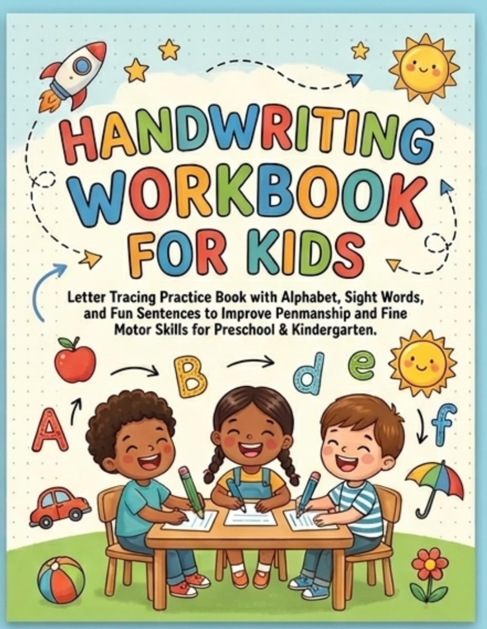 Handwriting Workbook for Kids: Letter Tracing Practice Book with Alphabet, Sight Words and Fun Sentences to Master Penmanship and Fine Motor Skills for Preschoolers and School-Age Children.