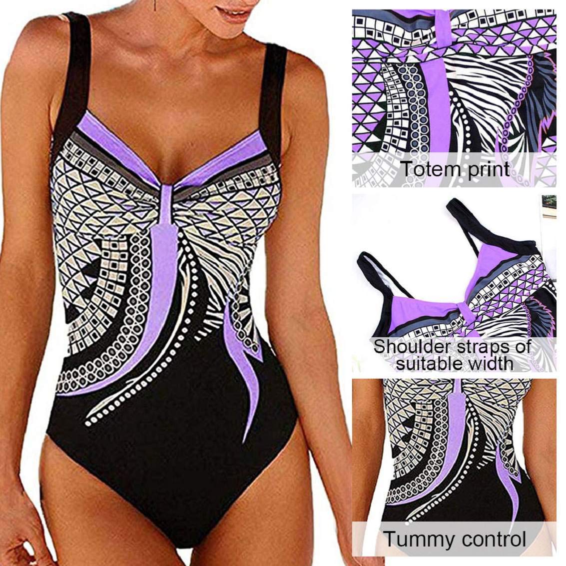 heekpek Costumi Interi Donna Vintage Brasiliana Imbottito con Stampa Tribale Costume da Bagno Intero Piscina Vita Alta Donna Bikini Set Push Up Monokini Mare Piscina Multicolore