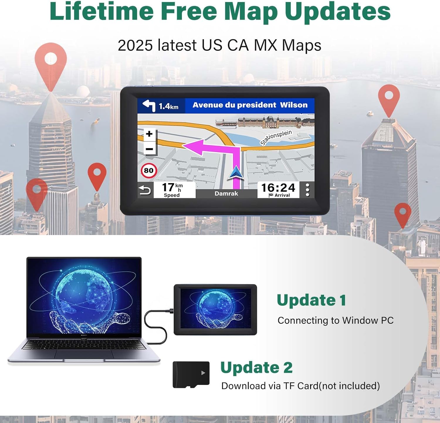 GPS Navigator for Car Truck RV, 7-Inch Car GPS with 2026 Maps Free Lifetime Updates, Voice Guidance, Speed Camera Alerts, Custom Truck Routing, Turn-by-Turn Voice Guidance (Blue)