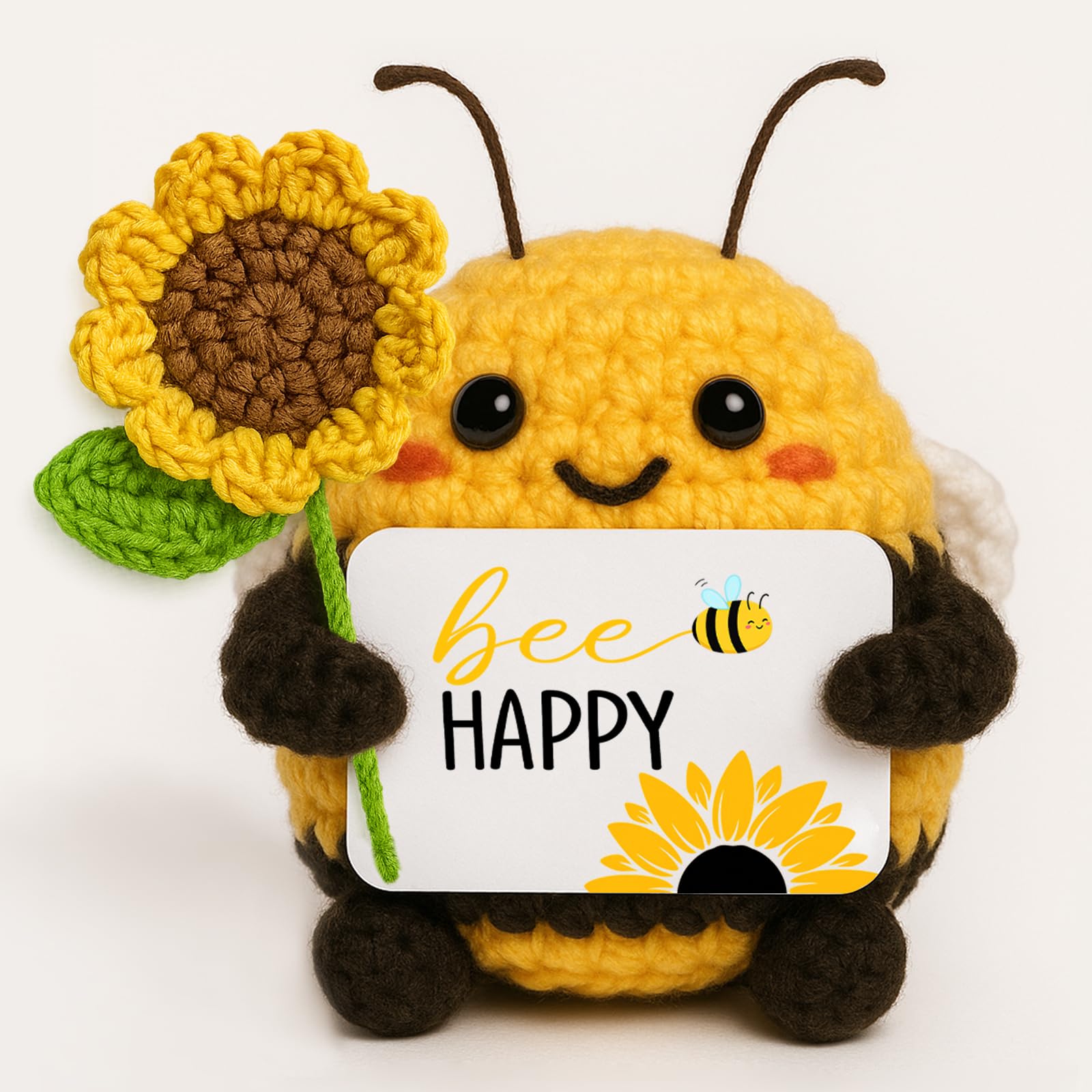 Farbeele Positive Gifts for Women Men, Positive Handmade Crochet Bee with Flower, Good Luck, Emotional Support, Thoughtful, Birthday Gift for Best Friends Bestie Coworkers Her — image 1