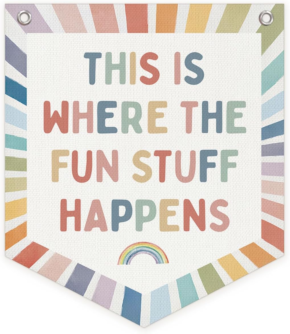 Kids Playroom Decor, Boho Nursery This Is Where All The Fun Stuff Happens Wall Pennant Banner Flag, Classroom Hanging Wall Decor for Kids Boy Girl Nursery Toddler Room Bedroom Playroom