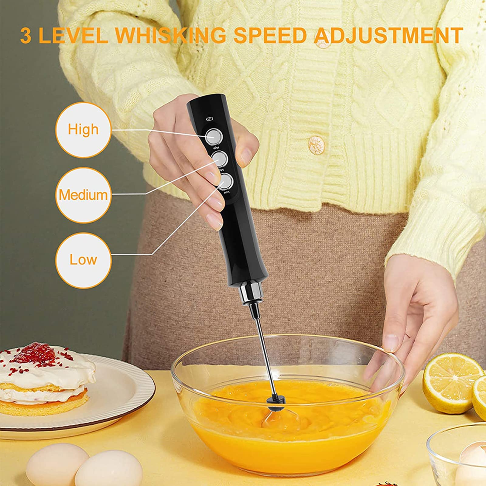 Montalatte Elettrico 3 in 1 Portatile Ricaricabile Schiuma Maker Palmare Schiuma Ad Alta Velocità Bevanda Mixer Caffè Schiuma Bacchetta Frullino Scaldalatte Montatore Latte Cappuccino