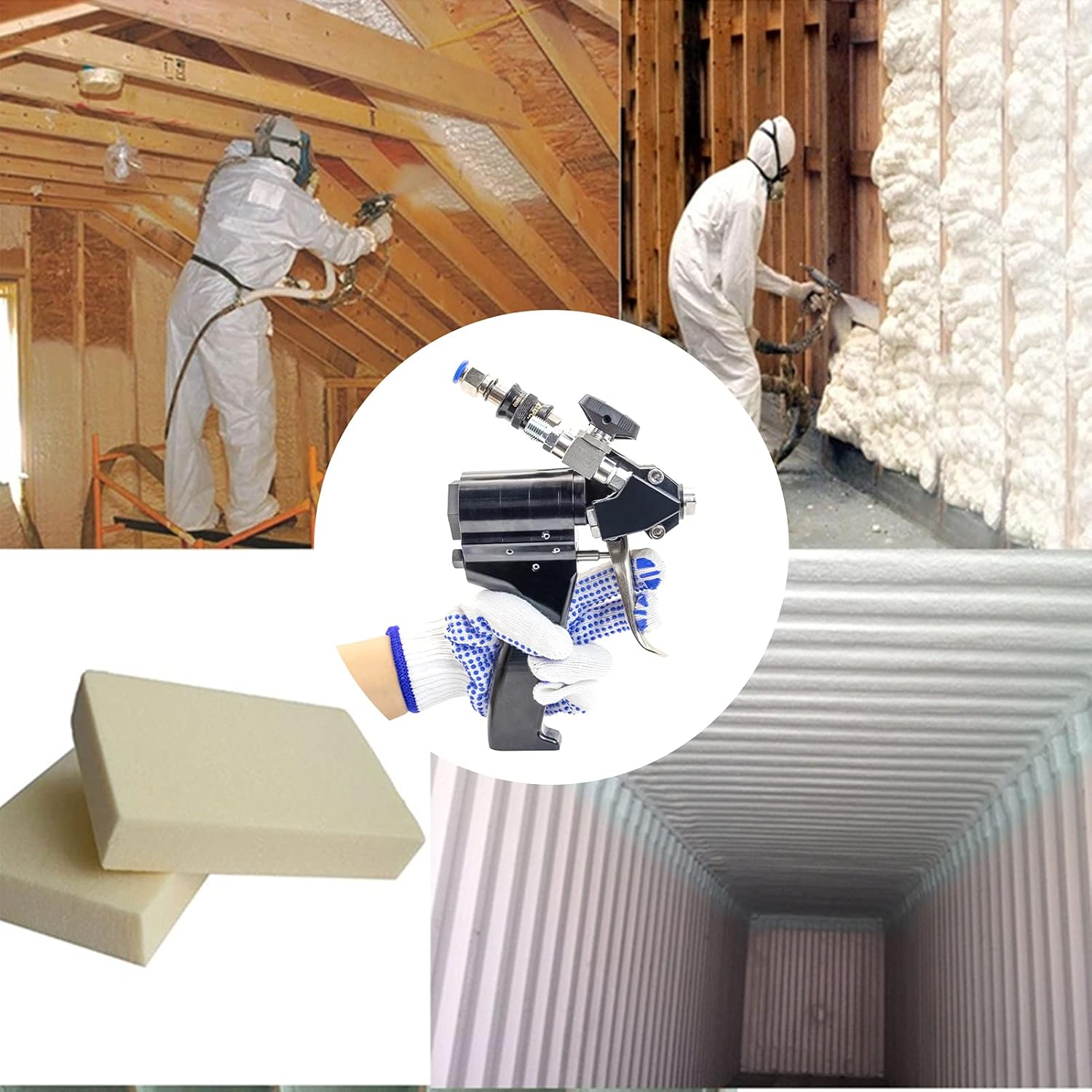 Polyurethane Foam Spray Gun P2 Air Purge PU Foaming Injection AB Two-Component High Pressure Coating Spray Gun Wall Roof Construction with Accessory Kit SDRTOP