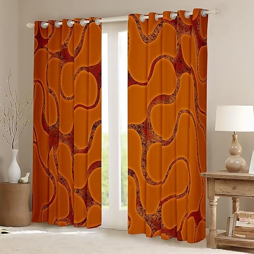 Miniatura 2 de Cortinas geométricas para ventana, cortinas de rayas abstractas para niños y niñas, cortinas de ventana naranja y amarillo para dormitorio, sala de