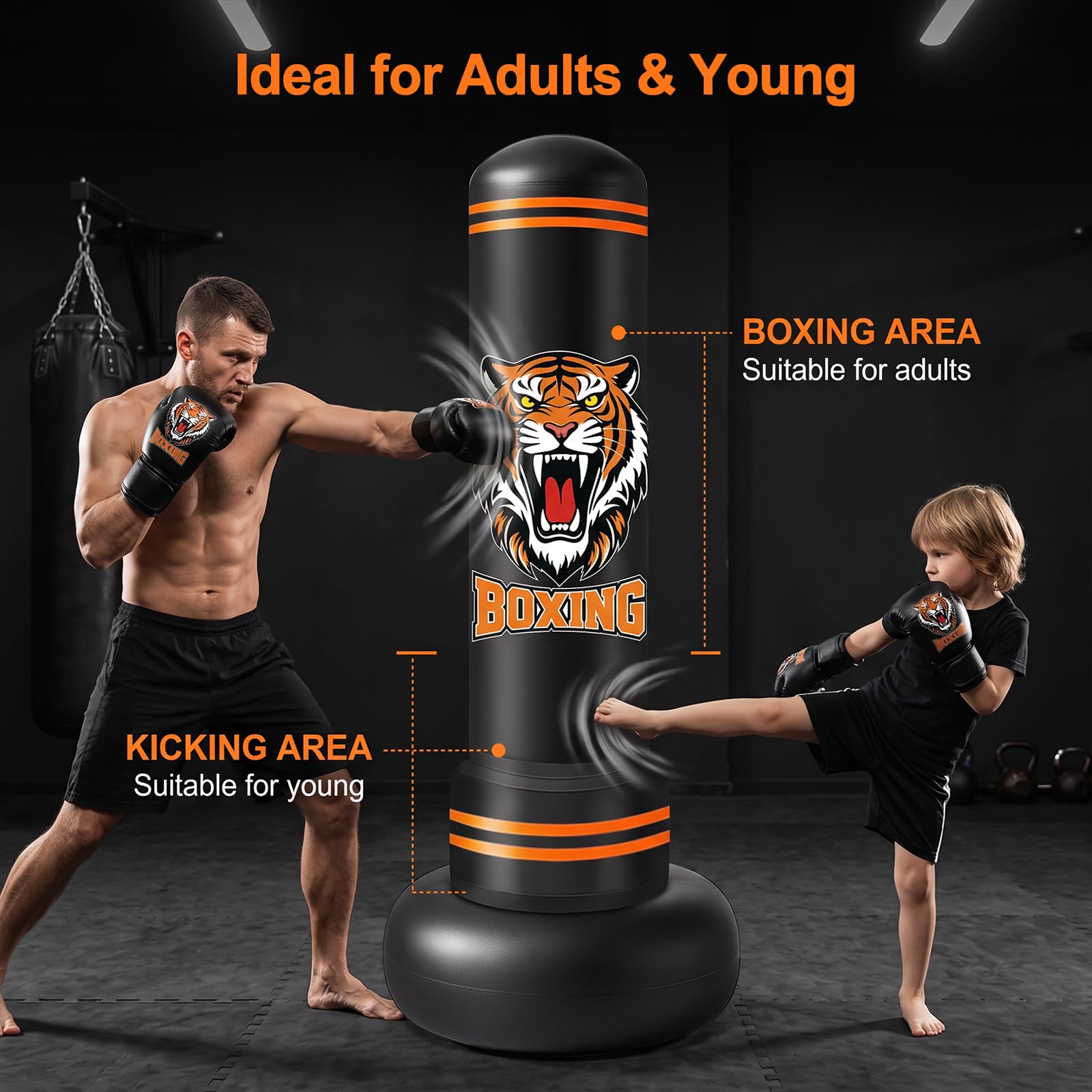 Sacco da boxe per adulti, 190 cm, pesante, in piedi, con guantoni da boxe e pompa ad aria, sacco da boxe gonfiabile per adolescenti e adulti, allenamento, taekwondo, MMA, Muay Thai, casa, palestra
