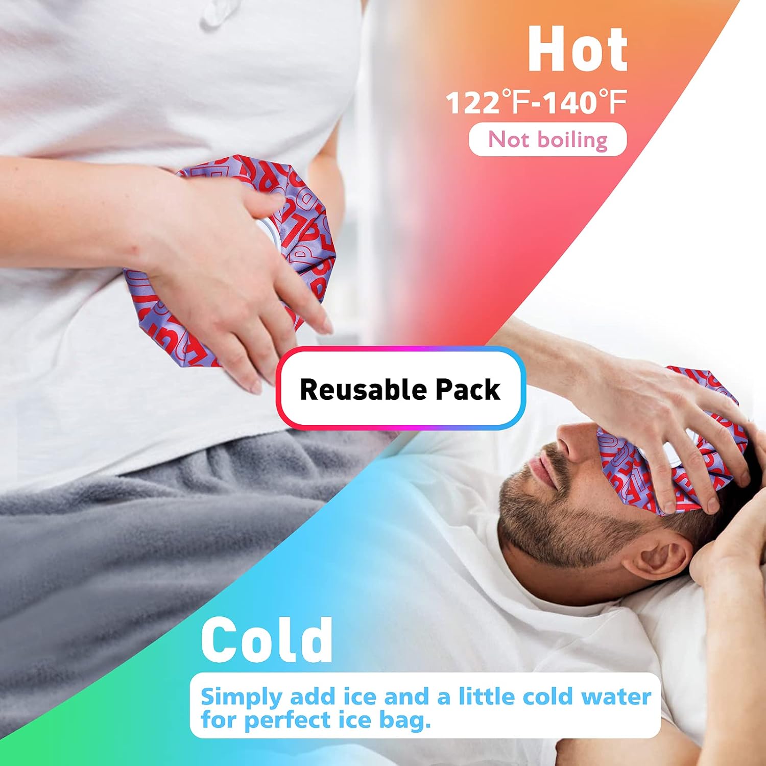 Ice Bag for Injuries, 6 Inch Small Ice Bag, Purple with Cute Design, Hot & Cold Therapy and Pain Relief, for Knee Leg Injury, Headaches, Toothache(for Hot Therapy is 50-60℃/122℉-140℉)