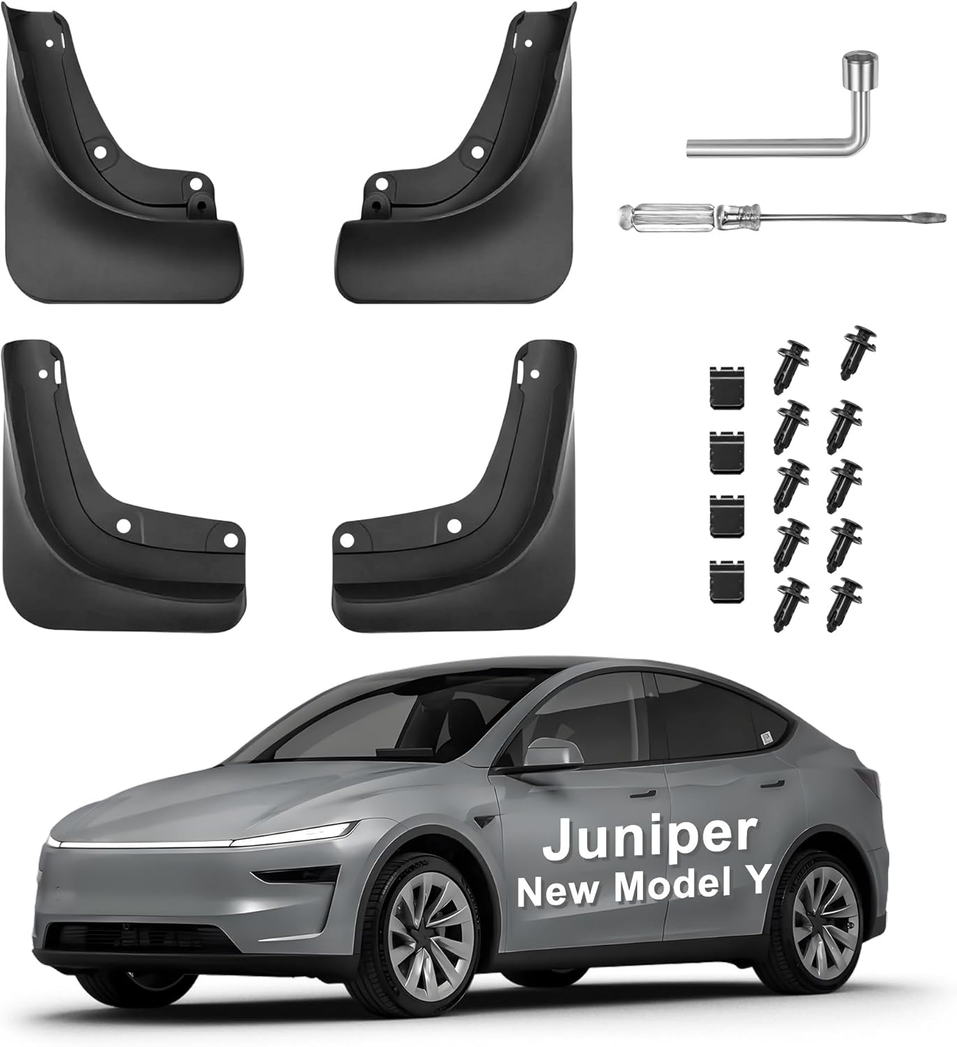 Mud Flaps for Tesla Model Y Juniper (2025) – No Drilling Required, All-Weather Splash Guards to Protect Paint & Body Latest 2025 Upgrade Version (Large)
