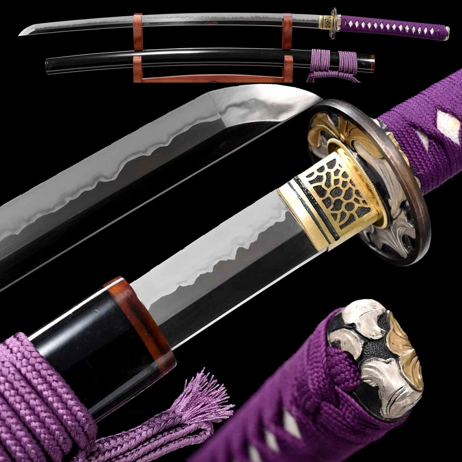 40" Hand Forged T10 Steel Choji Hamon Blade Full Tang Blade. Brass Tsuba. Nakago inscriptions. Comes with Certificate Signed by The Swordsmith #2947
