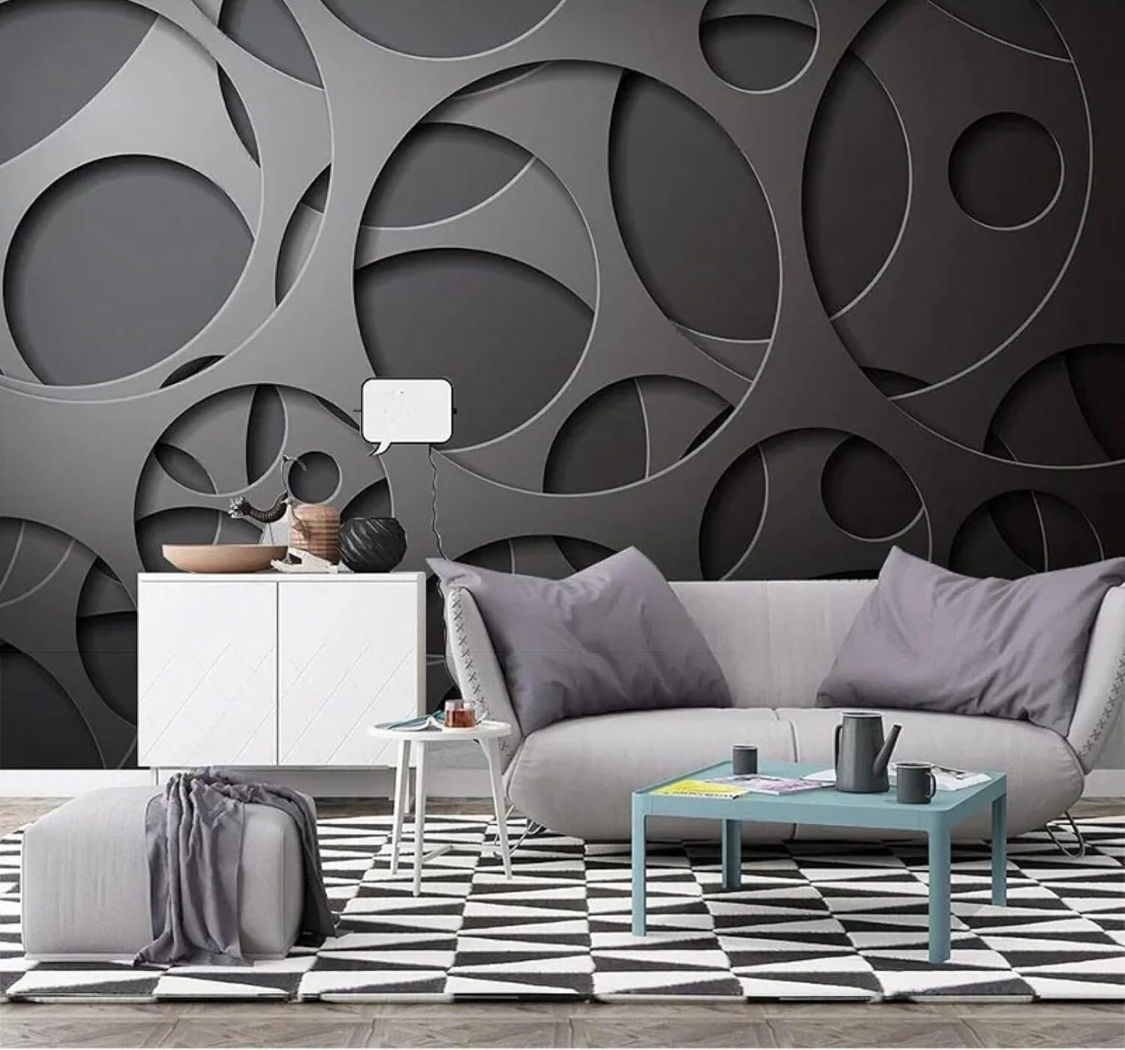 Tzxztt Abstract Style Black Metal Geometric Modern 3D Wallpaper Premium Textured Silk Neutral Tones Material Ideal for Living Room Bedroom-400cm×280cm