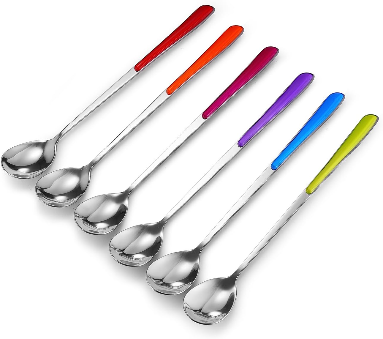 TtoyouU Stainless Steel Colored Iced Tea Spoons Coffee Spoons Coffee Spoons Cold Drink Spoon Long Mixing Spoons,Set of 6