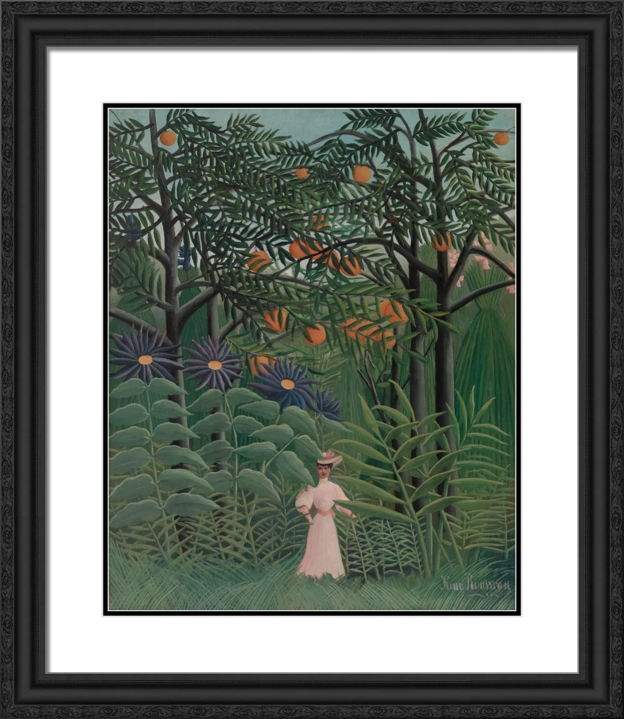 ArtDirect Rousseau, Henri 20x23 Gold Ornate Framed Art Print with Double Matting Titled: Woman Walking in an Exotic Forest