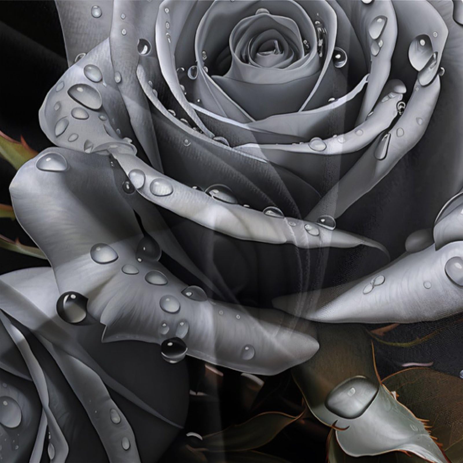 Graue Rose 3-teiliges Pflegeleichtes Polyester Digitale Kunst Stil Kinderbettbezugset, 2 Kissenbezug, Unsichtbarer Reißverschluss, Babysicher King（220x240cm）