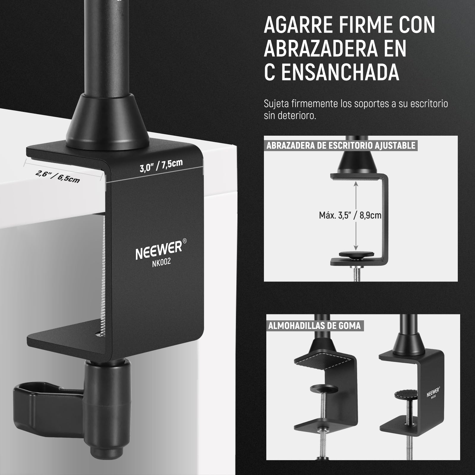 NEEWER NK002 Overhead Camera Mount Rig Platform con Soporte Teléfono/2 Cabezas/Brazos/Super Clamp/Paño para Mic Webcam, Soporte Escritorio Múlti Dispositivo con Ancho Altura Ajustable,Carga 26lb/12kg