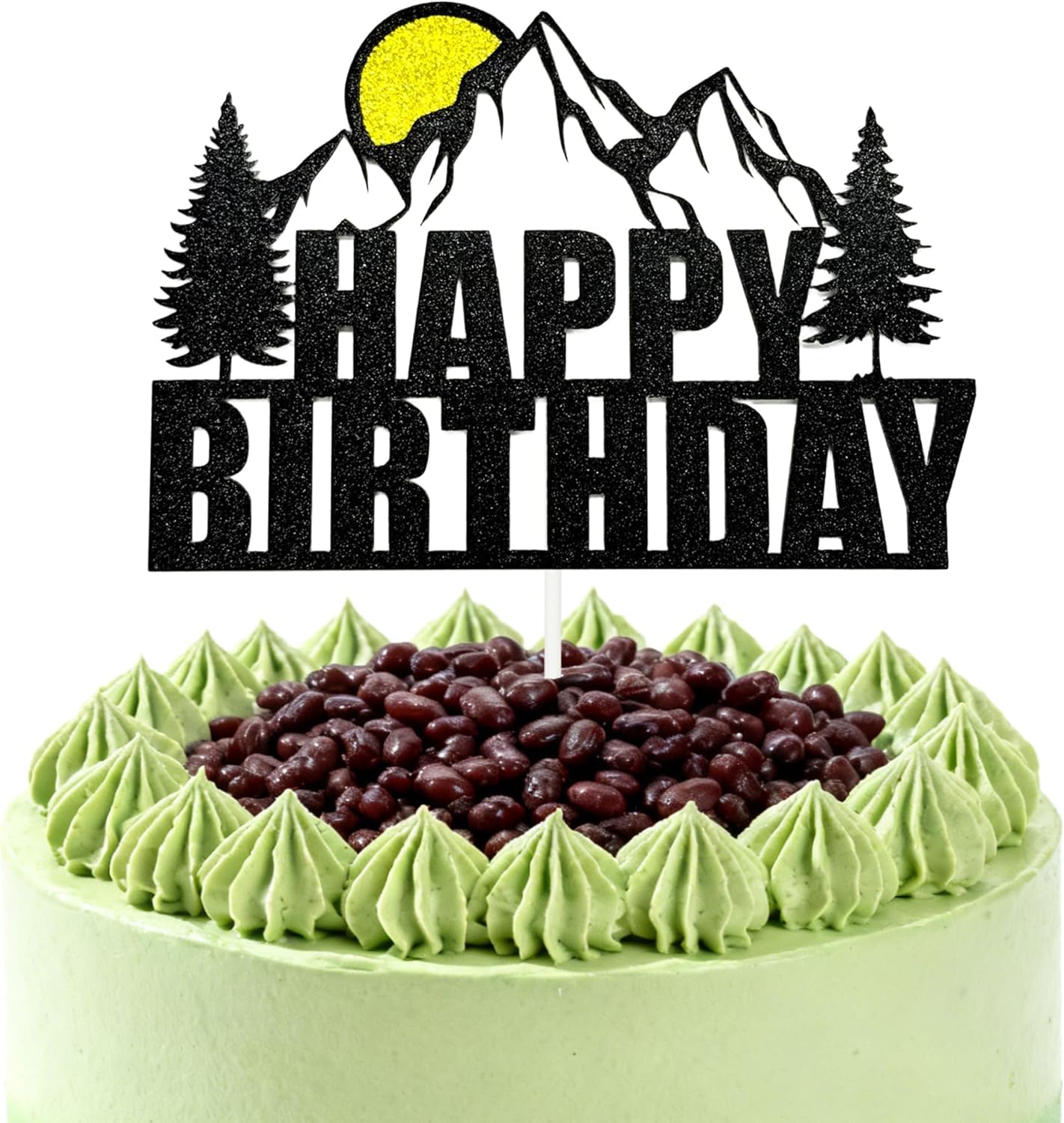 Mountain Birthday Cake Topper Black Glitter Hiking Birthday Party Decor